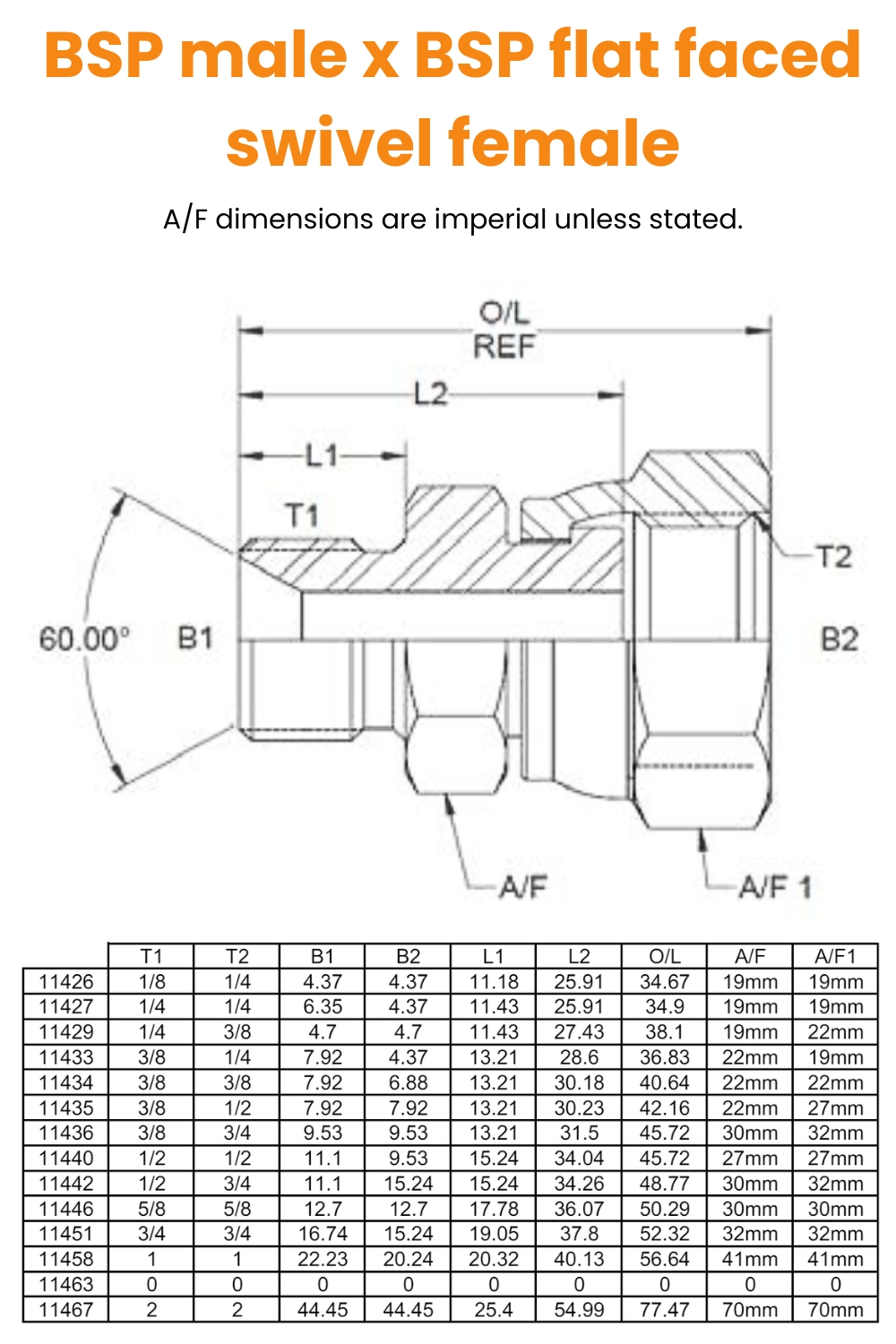 1 8 BSP To 1 4 BSP Flat Face M F Swivel Adaptor Flowfit